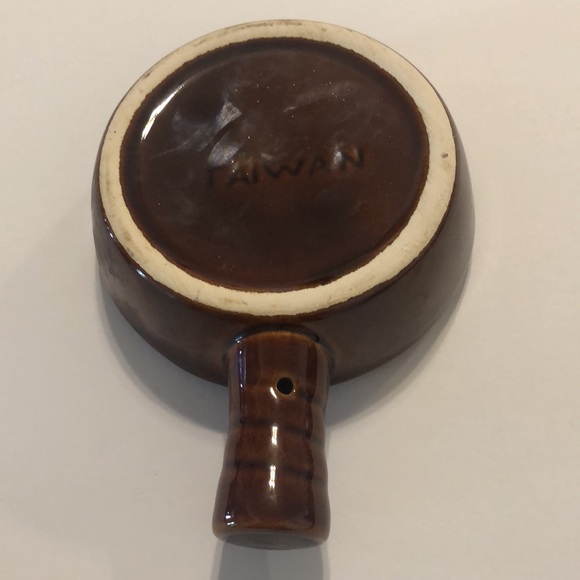 Ceramic Dark Brown Glazed Escargot Snail Baking Dishes w/ Handle Taiwan - Picture 2 of 5